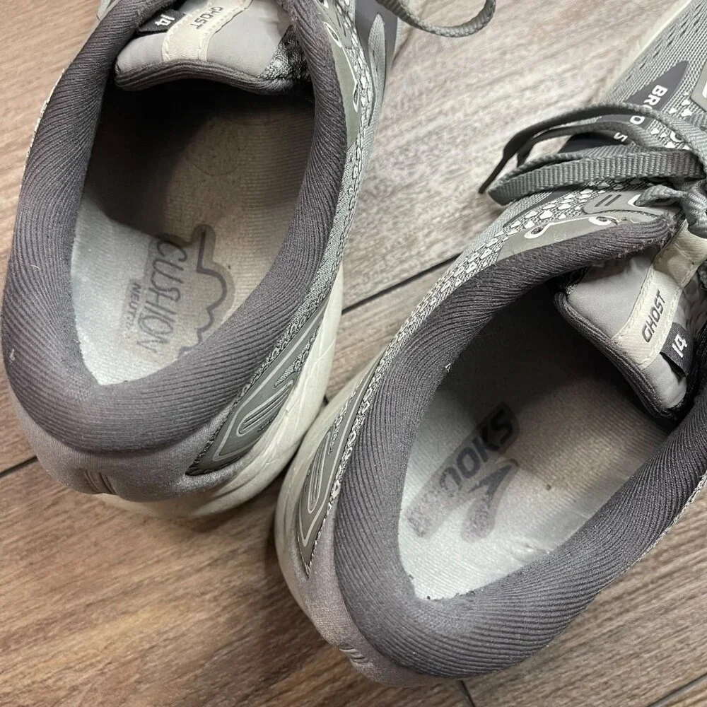 Brooks Men's Ghost 14 Running Shoes Size 12.5 Grey/Grey EU 46.5 Lace up Sneakers